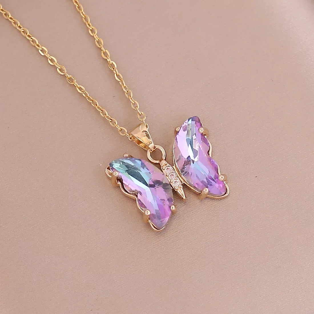 18K Gold Plated Crystal Butterfly Necklace, CZ Glass Butterfly Necklac –  Adoren Jewelry